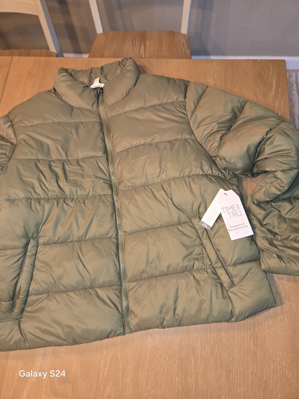 Time and Tru Olive Green Quilted Puffer Jacket Coat Womens XL New